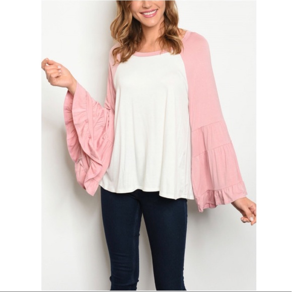 🎉HP🎉Blush Ivory Bell Long Sleeves Tunic - Picture 1 of 9